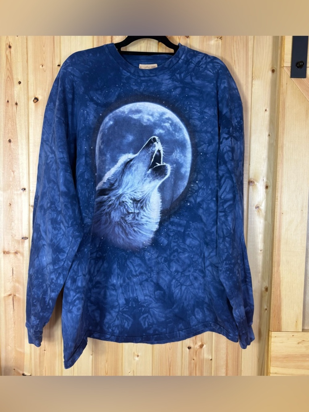 The Mountain Tie Dye Wolf Howling Full Moon T-Shirt Cotton Blue Size XXXL Cotton